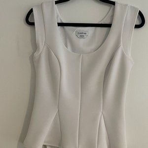 Bebe White Scuba Peplum Scoop Neck Tank Top Size S